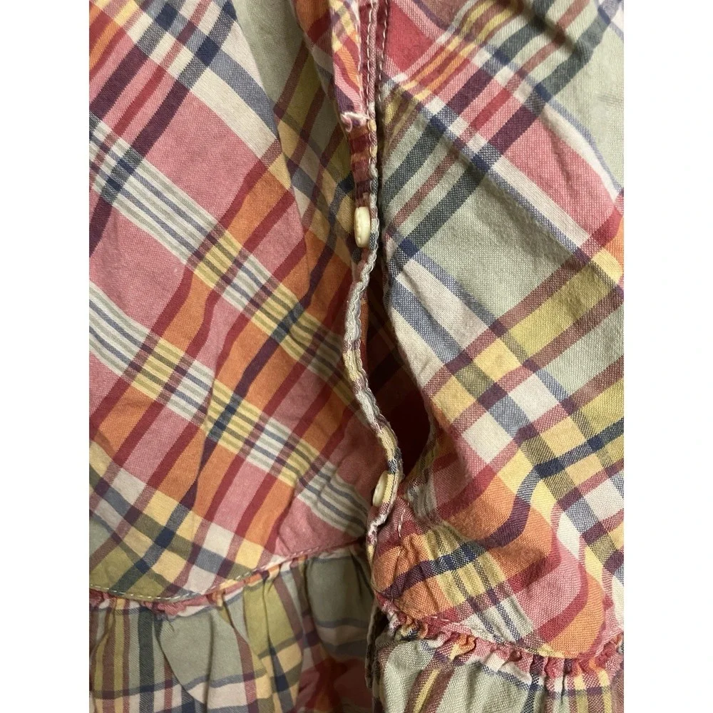 Ralph Lauren Toddler Girls Plaid Cottagecore Dainty Ruffle Button Up Dress 24M